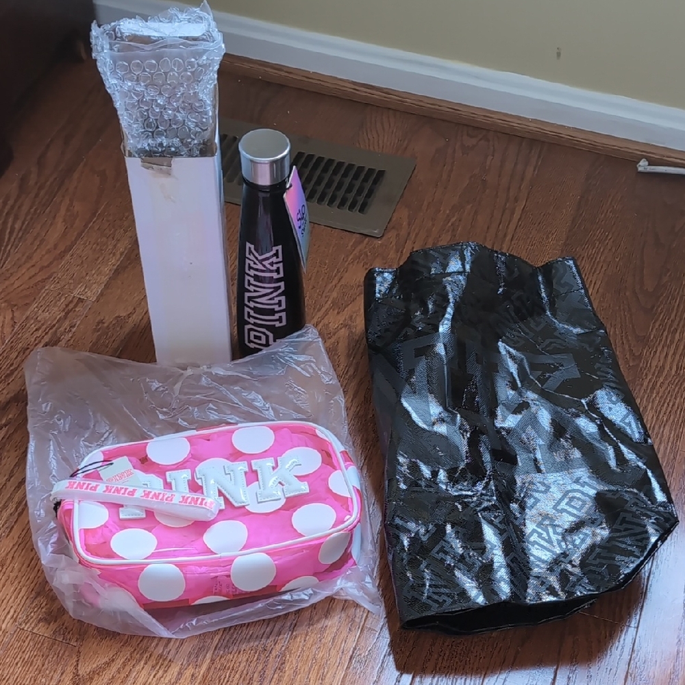 Victoria's‎ Secret Pink Polka Dot Pouch and Black Bottle Set